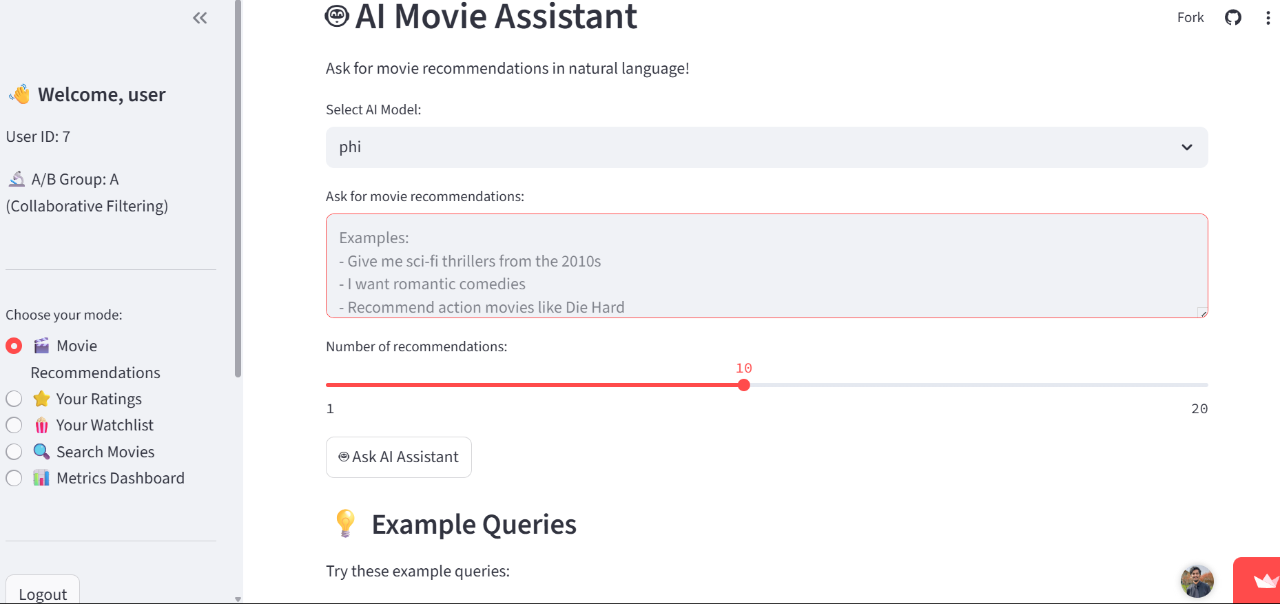 Movie Recommender System – onboarding & ratings UI